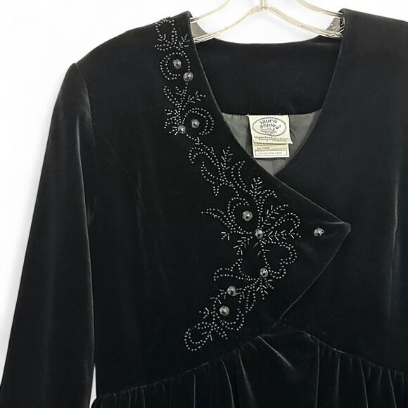 Vintage Laura Ashley Velvet Babydoll Midi Dress Sz 8 Whimsy Goth Witchy Modest - Picture 2 of 8